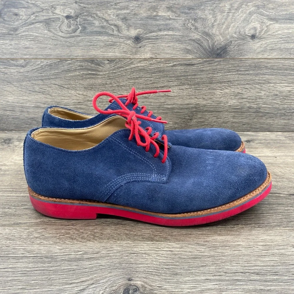 Walk-Over Suede Derby Shoes Mens 10.5 Navy Blue Red Brick Sole Made in USA